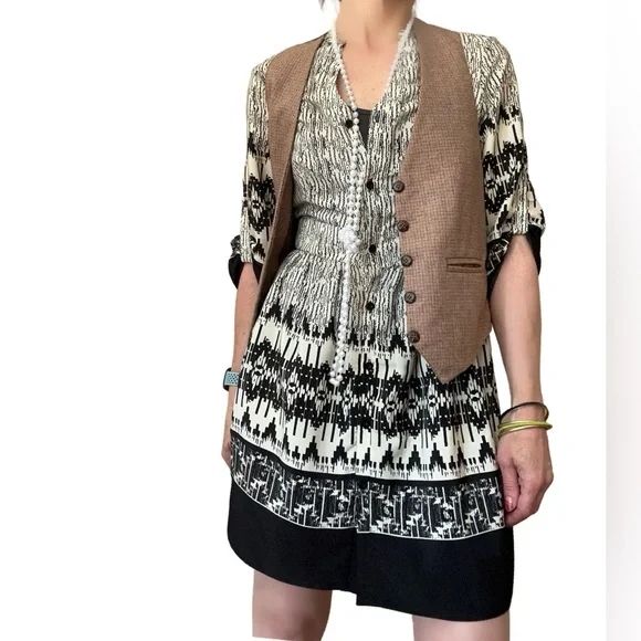 Charming Charlie Black Cream Button Down Midi Dress Size Small Wednesday Addams - Picture 5 of 16